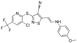 3-((3-Chloro-5-(trifluoromethyl)-2-pyridinyl)sulfanyl)-5-(2-(4-methoxyphenylamino)vinyl)-4-isothiazolecarbonitrile 结构式