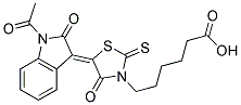 6-[(5Z)-5-(1-Acetyl-2-oxo-1,2-dihydro-3h-indol-3-ylidene)-4-oxo-2-thioxo-1,3-thiazolidin-3-yl]hexanoic acid 结构式