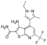 3-Amino-4-(1-ethyl-3-methyl-1H-pyrazol-4-yl)-6-trifluoromethyl-thieno[2,3-b]pyridine-2-carboxylicacidamide 结构式