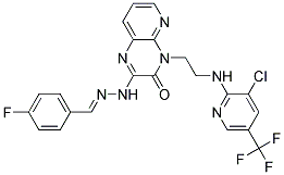 4-Fluorobenzenecarbaldehyde N-(4-(2-((3-chloro-5-(trifluoromethyl)-2-pyridinyl)amino)ethyl)-3-oxo-3,4-dihydropyrido[2,3-b]pyrazin-2-yl)hydrazone 结构式