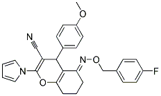 5-(((4-Fluorobenzyl)oxy)imino)-4-(4-methoxyphenyl)-2-(1H-pyrrol-1-yl)-5,6,7,8-tetrahydro-4H-chromene-3-carbonitrile 结构式