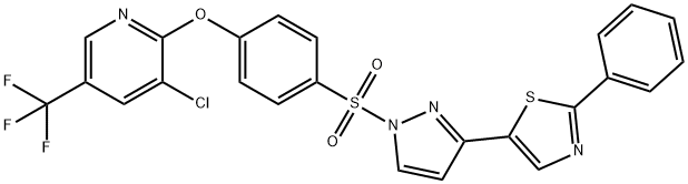 3-Chloro-2-(4-((3-(2-phenyl-1,3-thiazol-5-yl)-1H-pyrazol-1-yl)sulfonyl)phenoxy)-5-(trifluoromethyl)pyridine 结构式