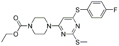 Ethyl 4-(6-((4-fluorophenyl)sulfanyl)-2-(methylsulfanyl)-4-pyrimidinyl)tetrahydro-1(2H)-pyrazinecarboxylate 结构式