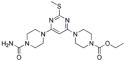 Ethyl 4-(6-(4-(aminocarbonyl)piperazino)-2-(methylsulfanyl)-4-pyrimidinyl)tetrahydro-1(2H)-pyrazinecarboxylate 结构式