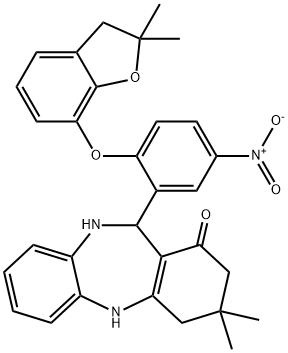 2,10-DIAZA-9-(2-(2,2-DIMETHYL(3-OXAINDAN-4-YLOXY))-5-NITROPHENYL)-5,5-DIMETHYLTRICYCLO[9.4.0.0(3,8)]PENTADECA-1(15),3(8),11(12),13-TETRAEN-7-ONE 结构式