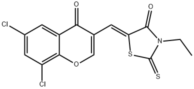 5-((6,8-DICHLORO-4-OXO(4H-CHROMEN-3-YL))METHYLENE)-3-ETHYL-2-THIOXO-1,3-THIAZOLIDIN-4-ONE 结构式