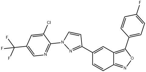 5-(1-[3-Chloro-5-(trifluoromethyl)-2-pyridinyl]-1H-pyrazol-3-yl)-3-(4-fluorophenyl)-2,1-benzisoxazole 结构式