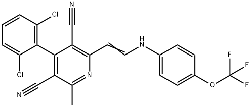 4-(2,6-DICHLOROPHENYL)-2-METHYL-6-(2-[4-(TRIFLUOROMETHOXY)ANILINO]VINYL)-3,5-PYRIDINEDICARBONITRILE 结构式