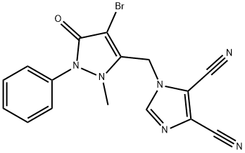 1-((4-BROMO-2-METHYL-5-OXO-1-PHENYL-3-PYRAZOLIN-3-YL)METHYL)IMIDAZOLE-4,5-DICARBONITRILE 结构式