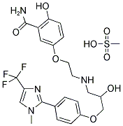 (+/-)-2-HYDROXY-5-[2-[[2-HYDROXY-3-[4-[1-METHYL-4-(TRIFLUOROMETHYL)-1H-IMIDAZOL-2-YL]PHENOXY]PROPYL] AMINO]ETHOXY]-BENZAMIDE METHANESULFONATE 结构式