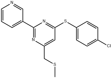 4-CHLOROPHENYL 6-[(METHYLSULFANYL)METHYL]-2-(3-PYRIDINYL)-4-PYRIMIDINYL SULFIDE 结构式