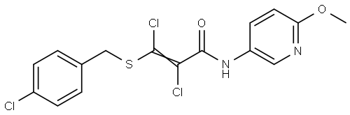 2,3-Dichloro-3-[(4-chlorobenzyl)sulfanyl]-N-(6-methoxy-3-pyridinyl)acrylamide 结构式