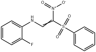 2-((2-FLUOROPHENYL)AMINO)-1-NITRO-1-(PHENYLSULFONYL)ETHENE 结构式