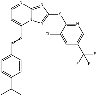 2-([3-CHLORO-5-(TRIFLUOROMETHYL)-2-PYRIDINYL]SULFANYL)-7-(4-ISOPROPYLSTYRYL)[1,2,4]TRIAZOLO[1,5-A]PYRIMIDINE 结构式