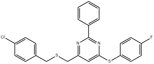 4-([(4-CHLOROBENZYL)SULFANYL]METHYL)-6-[(4-FLUOROPHENYL)SULFANYL]-2-PHENYLPYRIMIDINE 结构式