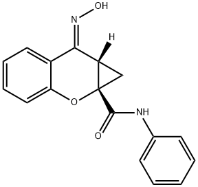 (1AS,7E,7AS)-7,7A-二氢-7-(羟基亚胺)-N-苯基-苯并[B]环丙烯并[E]吡喃-1A(1H)-甲酰胺 结构式