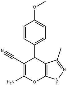 6-AMINO-4-(4-METHOXY-PHENYL)-3-METHYL-1,4-DIHYDRO-PYRANO[2,3-C]PYRAZOLE-5-CARBONITRILE 结构式