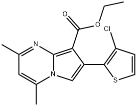 ETHYL 7-(3-CHLORO-2-THIENYL)-2,4-DIMETHYLPYRROLO[1,2-A]PYRIMIDINE-8-CARBOXYLATE 结构式