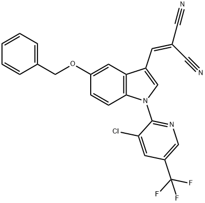 2-((5-(BENZYLOXY)-1-[3-CHLORO-5-(TRIFLUOROMETHYL)-2-PYRIDINYL]-1H-INDOL-3-YL)METHYLENE)MALONONITRILE 结构式