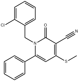 1-(2-CHLOROBENZYL)-4-(METHYLSULFANYL)-2-OXO-6-PHENYL-1,2-DIHYDRO-3-PYRIDINECARBONITRILE 结构式