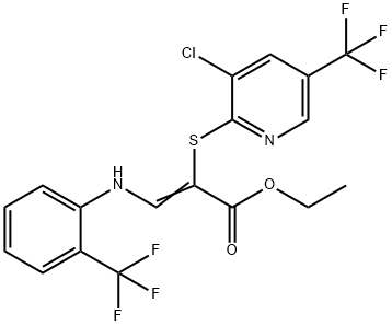 ETHYL 2-([3-CHLORO-5-(TRIFLUOROMETHYL)-2-PYRIDINYL]SULFANYL)-3-[2-(TRIFLUOROMETHYL)ANILINO]ACRYLATE 结构式