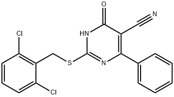 2-[(2,6-DICHLOROBENZYL)SULFANYL]-4-HYDROXY-6-PHENYL-5-PYRIMIDINECARBONITRILE 结构式