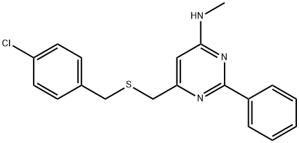 6-([(4-CHLOROBENZYL)SULFANYL]METHYL)-N-METHYL-2-PHENYL-4-PYRIMIDINAMINE 结构式