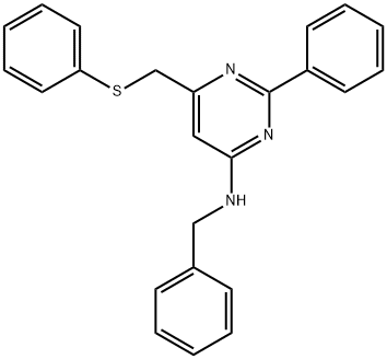 N-Benzyl-2-phenyl-6-[(phenylsulfanyl)methyl]-4-pyrimidinamine 结构式