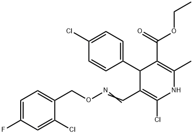 ETHYL 6-CHLORO-5-(([(2-CHLORO-4-FLUOROBENZYL)OXY]IMINO)METHYL)-4-(4-CHLOROPHENYL)-2-METHYL-1,4-DIHYDRO-3-PYRIDINECARBOXYLATE 结构式