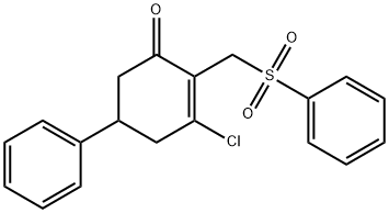 3-Chloro-5-phenyl-2-[(phenylsulfonyl)methyl]-2-cyclohexen-1-one 结构式