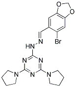(E)-2-(2-((6-BROMOBENZO[D][1,3]DIOXOL-5-YL)METHYLENE)HYDRAZINYL)-4,6-DI(PYRROLIDIN-1-YL)-1,3,5-TRIAZINE 结构式