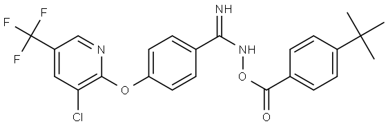 2-Amino-1-aza-2-(4-(3-chloro-5-(trifluoromethyl)(2-pyridyloxy))phenyl)vinyl 4-(tert-butyl)benzoate 结构式
