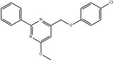 4-([(4-CHLOROPHENYL)SULFANYL]METHYL)-6-METHOXY-2-PHENYLPYRIMIDINE 结构式
