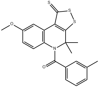 8-METHOXY-4,4-DIMETHYL-5-(3-METHYLBENZOYL)-4,5-DIHYDRO-1H-[1,2]DITHIOLO[3,4-C]QUINOLINE-1-THIONE 结构式