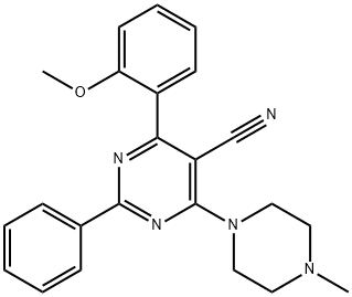 4-(2-METHOXYPHENYL)-6-(4-METHYLPIPERAZINO)-2-PHENYL-5-PYRIMIDINECARBONITRILE 结构式
