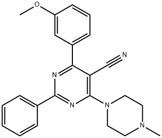 4-(3-METHOXYPHENYL)-6-(4-METHYLPIPERAZINO)-2-PHENYL-5-PYRIMIDINECARBONITRILE 结构式