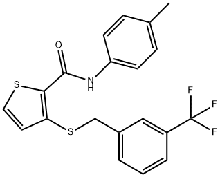 N-(4-METHYLPHENYL)-3-([3-(TRIFLUOROMETHYL)BENZYL]SULFANYL)-2-THIOPHENECARBOXAMIDE 结构式