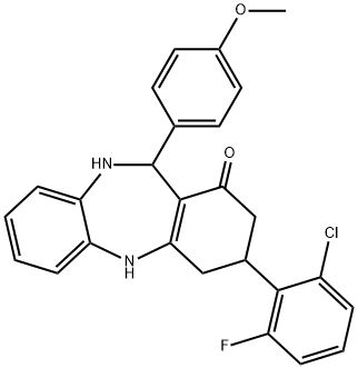 3-(2-CHLORO-6-FLUOROPHENYL)-11-(4-METHOXYPHENYL)-2,3,4,5,10,11-HEXAHYDRO-1H-DIBENZO[B,E][1,4]DIAZEPIN-1-ONE 结构式