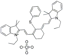 2-[2-[3-[(1,3-DIHYDRO-3,3-DIMETHYL-1-PROPYL-2H-INDOL-2-YLIDENE)ETHYLIDENE]-2-(PHENYLTHIO)-1-CYCLOHEXEN-1-YL]ETHENYL]-3,3-DIMETHYL-1-PROPYLINDOLIUM PERCHLORATE 结构式