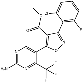 METHYL 5-[2-AMINO-4-(TRIFLUOROMETHYL)-5-PYRIMIDINYL]-3-(2-CHLORO-6-FLUOROPHENYL)-4-ISOXAZOLECARBOXYLATE 结构式