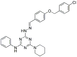 (E)-4-(2-(4-(4-CHLOROBENZYLOXY)BENZYLIDENE)HYDRAZINYL)-N-PHENYL-6-(PIPERIDIN-1-YL)-1,3,5-TRIAZIN-2-AMINE 结构式