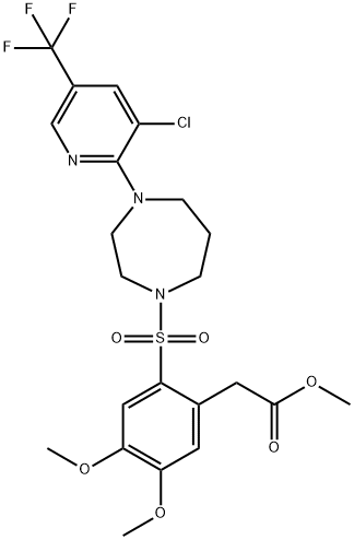 METHYL 2-(2-((4-(3-CHLORO-5-(TRIFLUOROMETHYL)(2-PYRIDYL))(1,4-DIAZAPERHYDROEPINYL))SULFONYL)-4,5-DIMETHOXYPHENYL)ACETATE 结构式