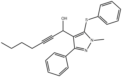 1-[1-METHYL-3-PHENYL-5-(PHENYLSULFANYL)-1H-PYRAZOL-4-YL]-2-HEPTYN-1-OL 结构式