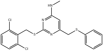 2-[(2,6-DICHLOROBENZYL)SULFANYL]-N-METHYL-6-[(PHENYLSULFANYL)METHYL]-4-PYRIMIDINAMINE 结构式