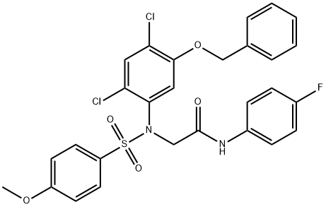 2-(5-(Benzyloxy)-2,4-dichloro[(4-methoxyphenyl)sulfonyl]anilino)-N-(4-fluorophenyl)acetamide 结构式
