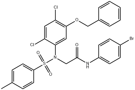 2-(5-(BENZYLOXY)-2,4-DICHLORO[(4-METHYLPHENYL)SULFONYL]ANILINO)-N-(4-BROMOPHENYL)ACETAMIDE 结构式