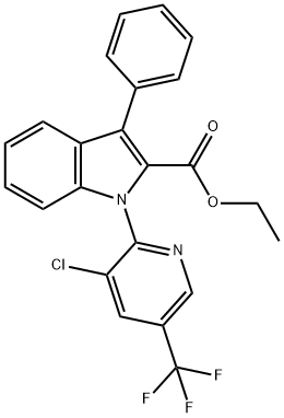 ETHYL 1-[3-CHLORO-5-(TRIFLUOROMETHYL)-2-PYRIDINYL]-3-PHENYL-1H-INDOLE-2-CARBOXYLATE 结构式
