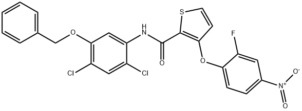 N-[5-(BENZYLOXY)-2,4-DICHLOROPHENYL]-3-(2-FLUORO-4-NITROPHENOXY)-2-THIOPHENECARBOXAMIDE 结构式