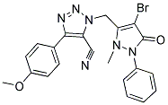 1-((4-BROMO-2-METHYL-5-OXO-1-PHENYL(3-PYRAZOLIN-3-YL))METHYL)-4-(4-METHOXYPHENYL)-1,2,3-TRIAZOLE-5-CARBONITRILE 结构式