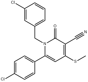 1-(3-CHLOROBENZYL)-6-(4-CHLOROPHENYL)-4-(METHYLSULFANYL)-2-OXO-1,2-DIHYDRO-3-PYRIDINECARBONITRILE 结构式